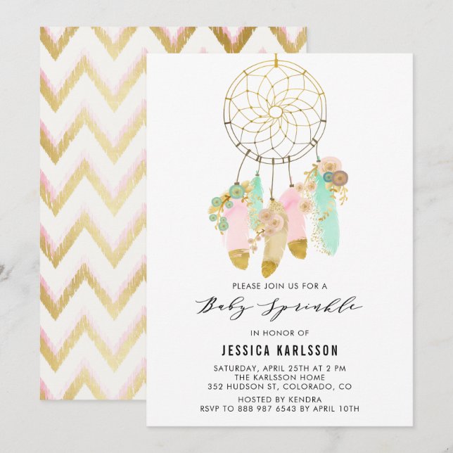 Pastel Dreamcatcher Faux Gold Foil Baby Sprinkle Invitation (Front/Back)