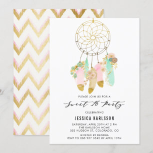 Pastel Dreamcatcher Faux Gold Foil Sweet 16 Party Invitation