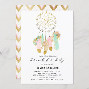 Pastel Dreamcatcher Gold Foil Baby Shower Brunch Invitation