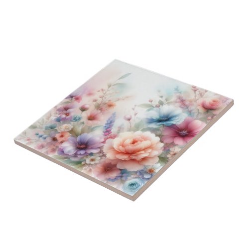 Pastel Dreamscape  Watercolor Floral Ceramic Tile