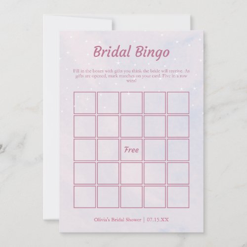 Pastel Dreamy Bridal Shower Bingo Game Card 