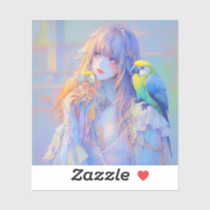 Pastel Dreamy Pet Parrot Pirate Anime Girl Sticker