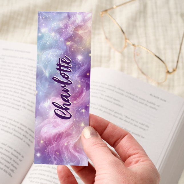 Pastel Dreamy Sparkling Stars Personalized Bookmarks (Hand)