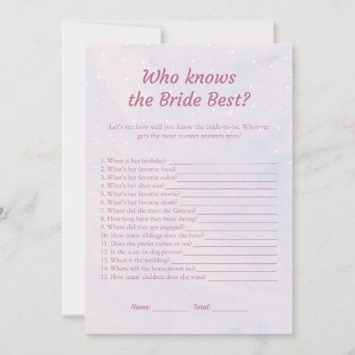 Pastel Dreamy Who knows the Bride Best Game Cards 
