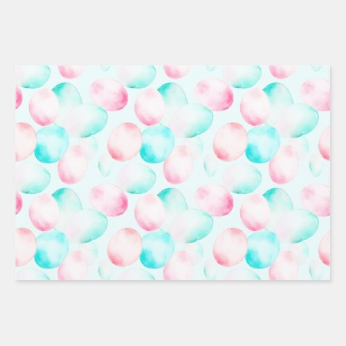 Pastel Duck Egg Blue and Pink Watercolour Eggs Wrapping Paper Sheets