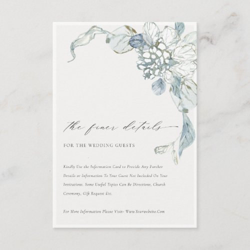 Pastel Dusky Blue Watercolor Floral Wedding Detail Enclosure Card