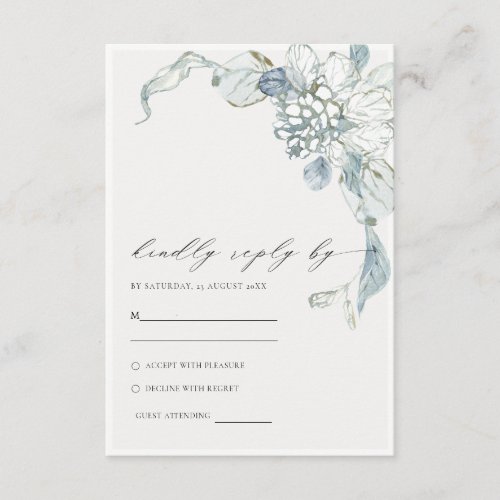 Pastel Dusky Blue Watercolor Floral Wedding RSVP Enclosure Card