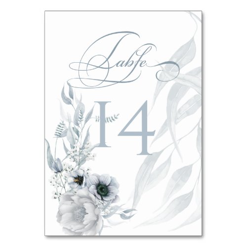 Pastel Dusty Blue Cream Watercolor Floral Table Number