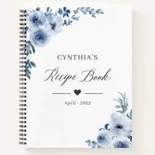 Pastel Dusty Blue Floral Recipe Book