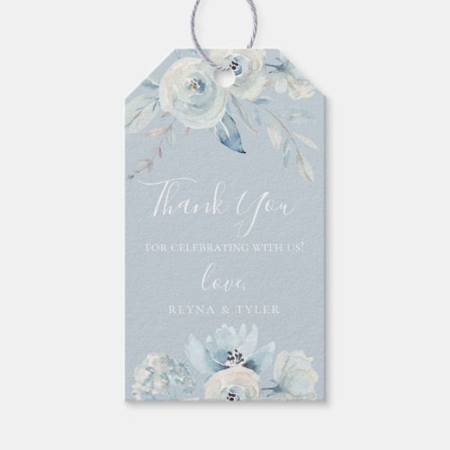 Pastel Dusty Blue Floral Thank you Gift Tags