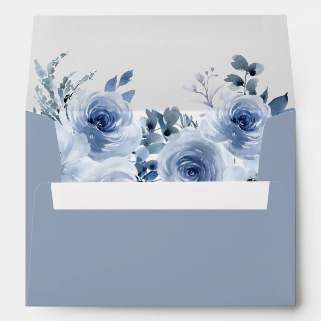 Pastel Dusty Blue Floral with Return Address 5x7 Envelope (Back (Bottom))