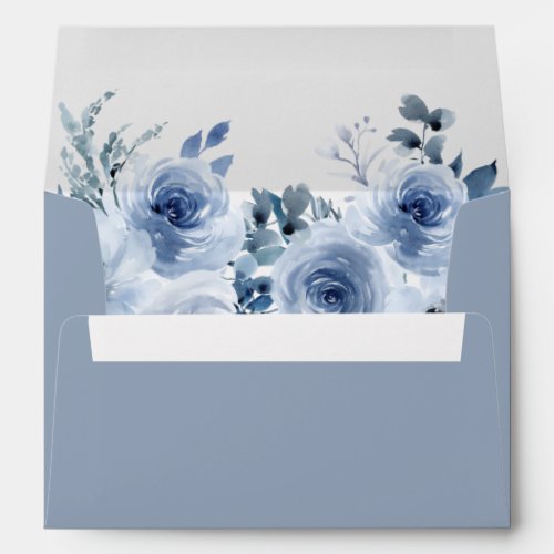 Pastel Dusty Blue Floral with Return Address 5x7 Envelope - Create your own Envelope with this "Pastel Dusty Blue Floral Themed Envelope template". You can customize it with your return address on the back flap. This envelope design is perfect to match your wedding invitations. For further customization, please click the "customize further" link and use our design tool to modify this template. If you need help or matching items, please contact me.