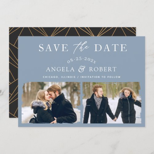 Pastel Dusty Blue Typography Brush Stroke 2 Photo Save The Date