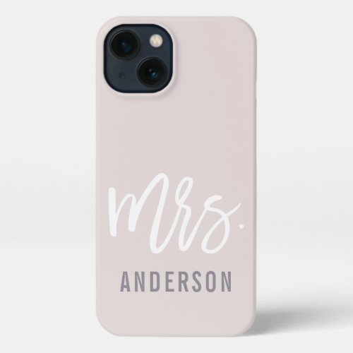 Pastel Dusty Blush Pink New Mrs Last Name Bride iPhone 13 Case