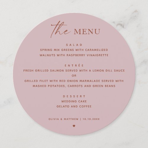 Pastel Dusty pink fall minimalist wedding circle Menu