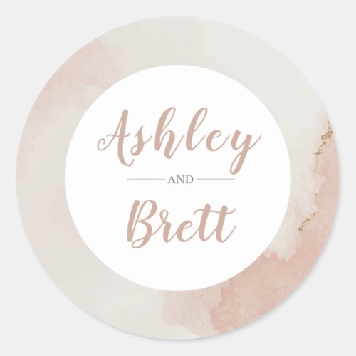 Pastel Dusty Pink Glitter Gold Trendy Wedding Classic Round Sticker