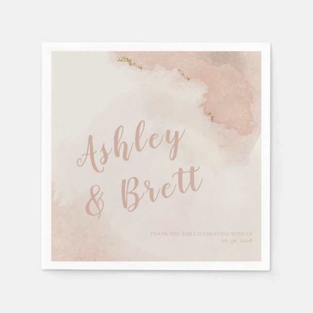 Pastel Dusty Pink Glitter Gold Trendy Wedding Napkins (Front)