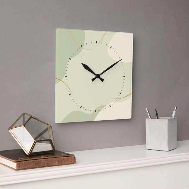 Pastel earth tone abstract organic shapes square wall clock (Office)