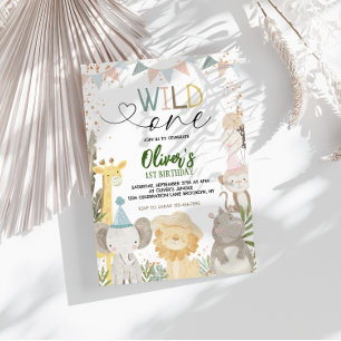 Pastel Earthy Safari Wild One 1st Birthday Invitation
