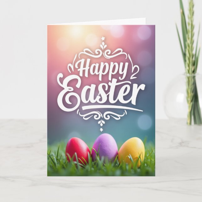 Pastel Easter Bokeh Lights Card (Front)