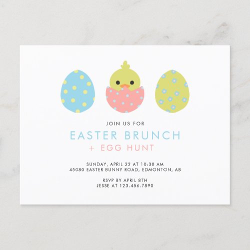 Pastel Easter Brunch Egg Hunt Cute Invitation Postcard