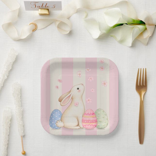 Pastel Easter Bunnies, Egg, and Chiks Paper Plates (Wedding)
