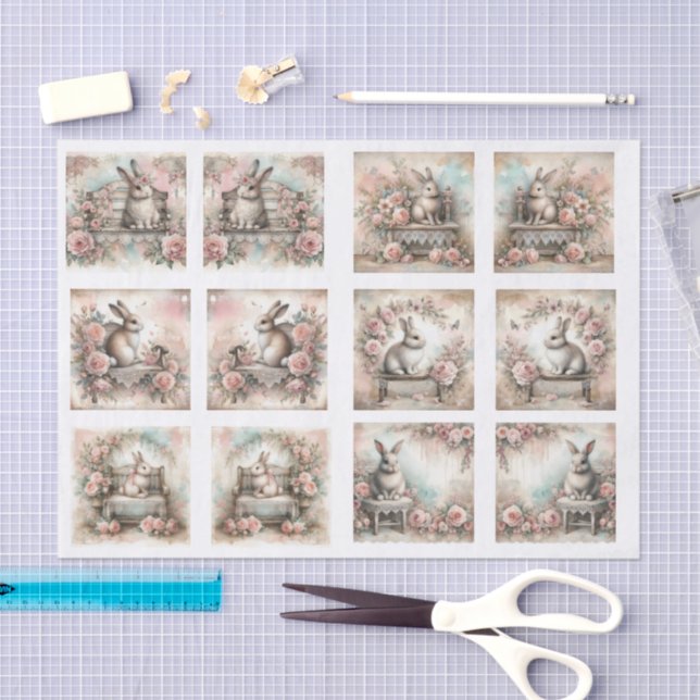 Pastel Easter Bunnies for Shells  Decoupage Tissue Paper (Craft)