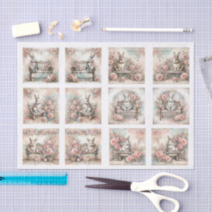 Pastel Easter Bunnies for Shells Decoupage Tissue Paper
