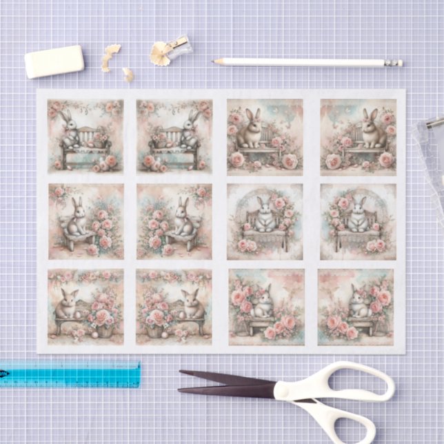 Pastel Easter Bunnies for Shells  Decoupage Tissue Paper (Craft)