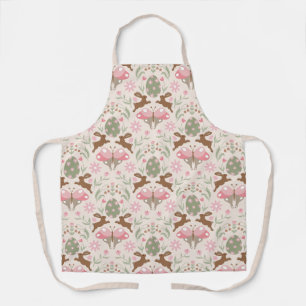 Pastel Easter Bunny and Flower Pattern Apron