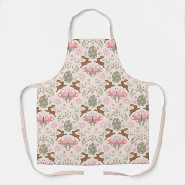 Pastel Easter Bunny and Flower Pattern  Apron (Front)
