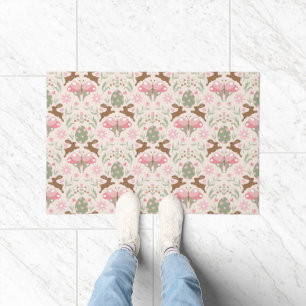 Pastel Easter Bunny and Flower Pattern Doormat