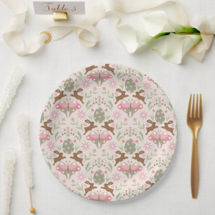 Pastel Easter Bunny and Flower Pattern Paper Plates