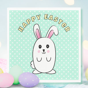 Pastel Easter Bunny Cartoon Pink White Yellow Aqua Napkins