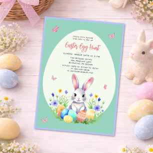 Pastel Easter Bunny Egg Hunt Kid Invitation
