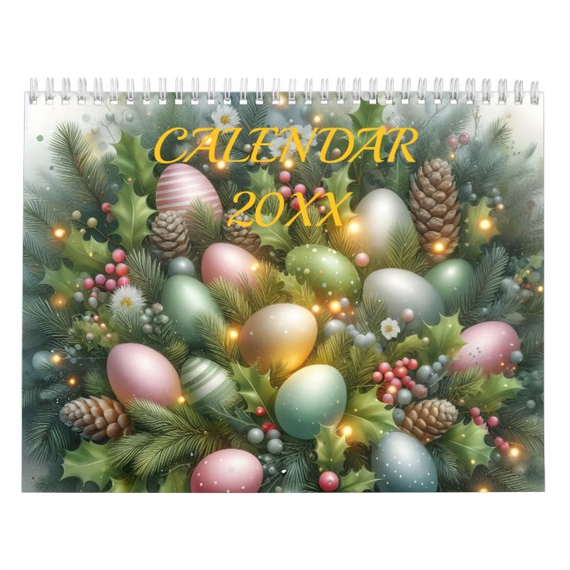 Pastel Easter Bunny Floral  All Year Watercolor  Calendar (Cover)