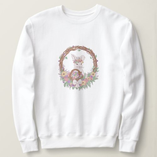 Pastel Easter Bunny Floral Wreath Sweatshirt