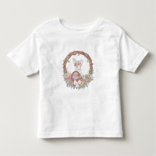 Pastel Easter Bunny Floral Wreath Toddler T_shirt