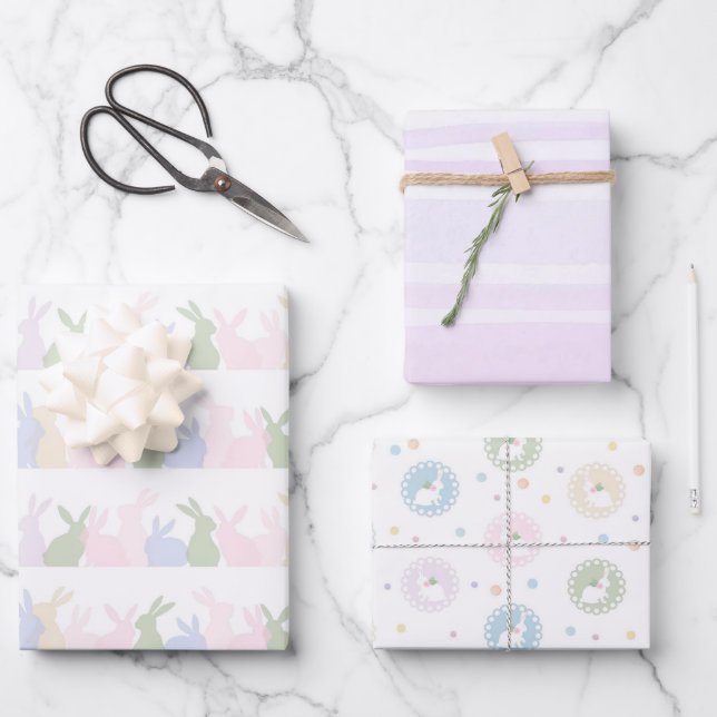 Pastel Easter Bunny Pattern Wrapping Paper  (Front)