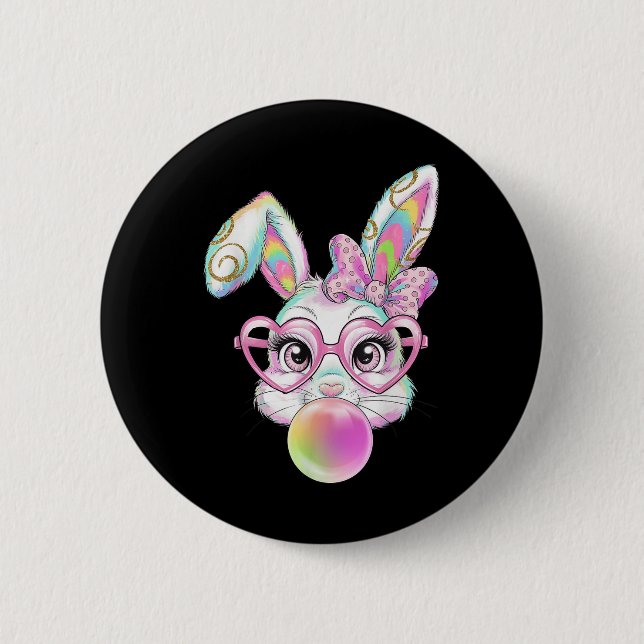 Pastel Easter Bunny Rabbit Sungles Bubble Gum Pink Button (Front)