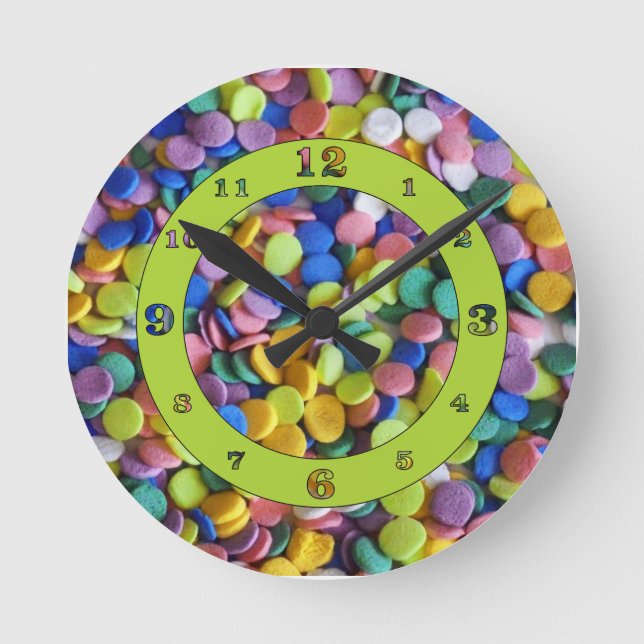 Pastel Easter Candy Dots Numbered Round Clock (Front)