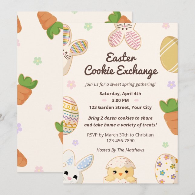 Pastel Easter Cookie Exchange Floral Sweet Spring Invitation (Front/Back)