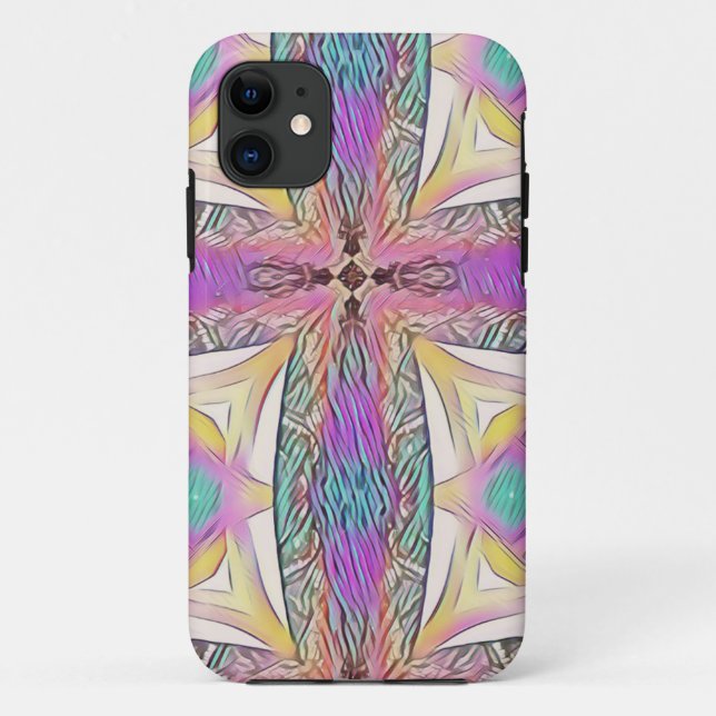 Pastel Easter Cross Artistic Stained Glass Pattern Case-Mate iPhone Case (Back)
