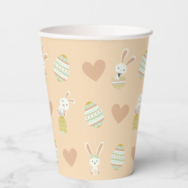 Pastel Easter Delight: Bunny & Egg Pattern Paper Cups (Front)