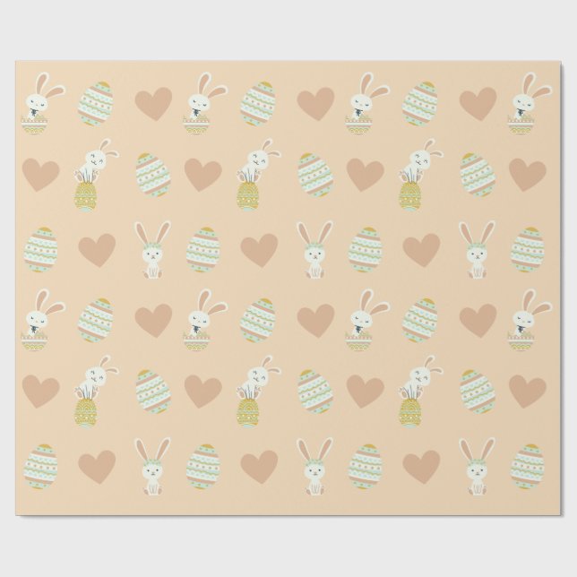 Pastel Easter Delight: Bunny & Egg Pattern Wrapping Paper (Flat)