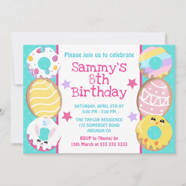 Pastel Easter Donut Birthday Design Invitation (Front)