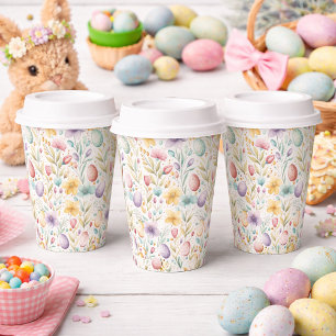 Pastel Easter Egg and Spring Floral Pattern Paper Cups