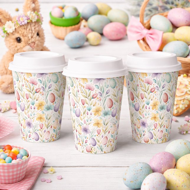 Pastel Easter Egg and Spring Floral Pattern Paper Cups (Creator Uploaded)