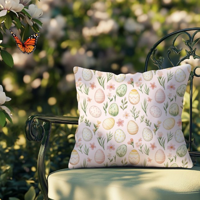 Pastel Easter Egg Floral Throw Pillow | Spring (Creator Uploaded)