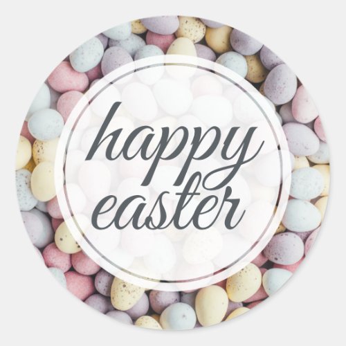 Pastel Easter Egg Happy Easter Handwritten Script Classic Round Sticker